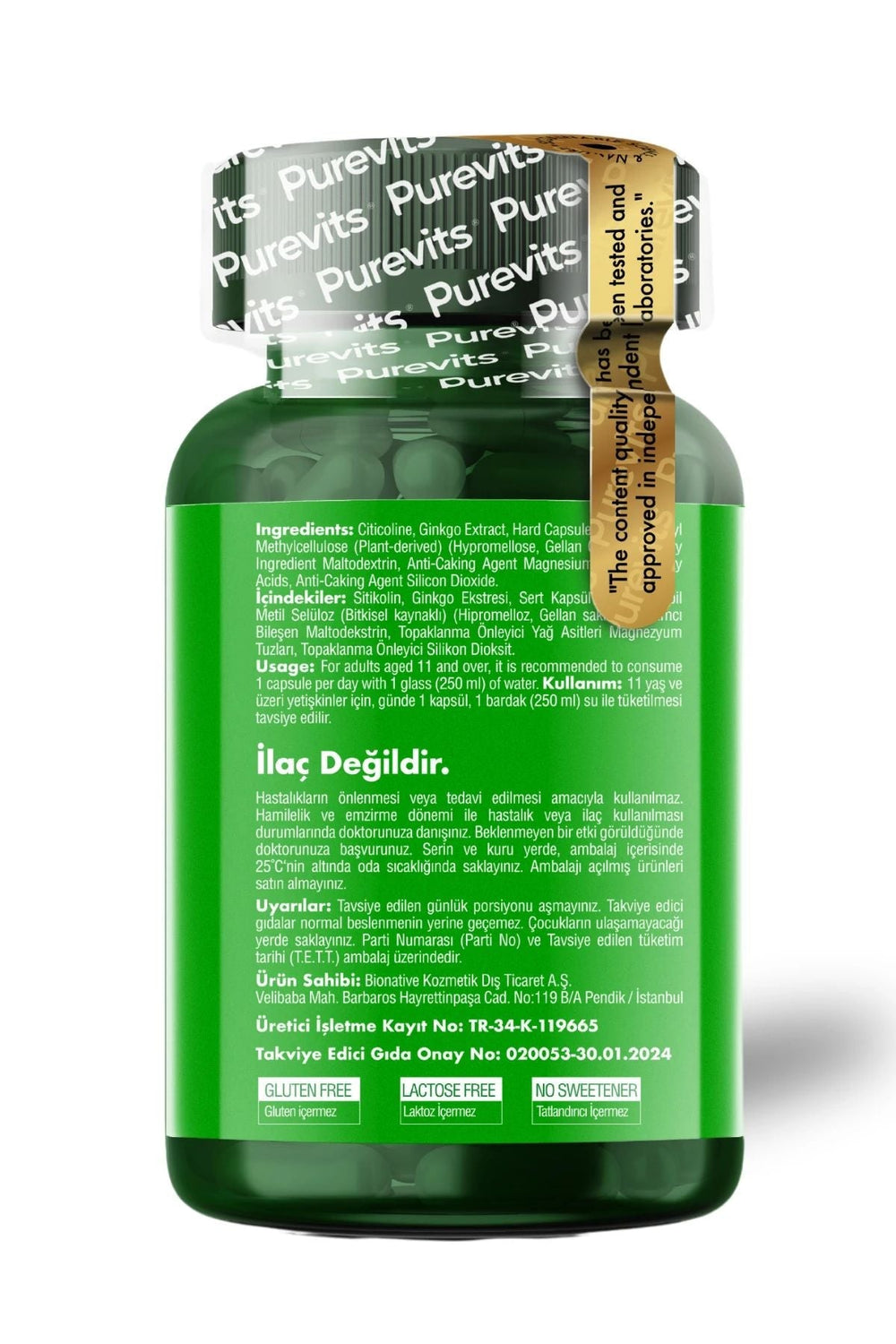 Purevits Ginkgo Biloba Citicoline + Focus 30 Kapsül