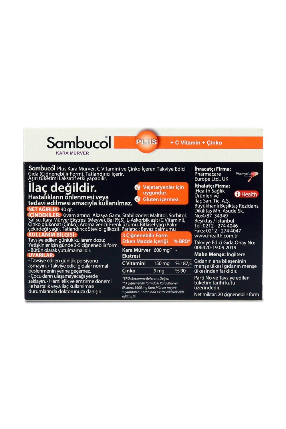 Sambucol 20 Çiğnenebilir Form