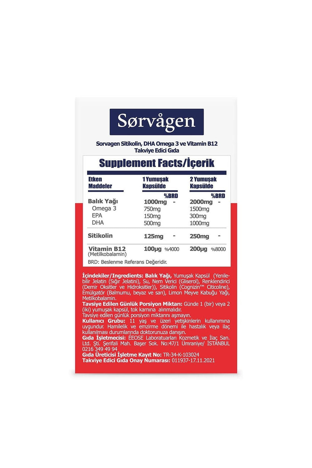 Sorvagen Sitikolin 30 Kapsül