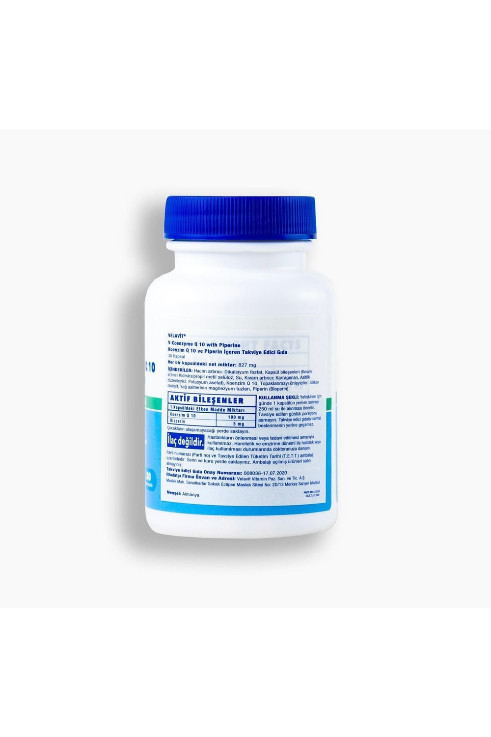 Velavit V-Coenzyme Q-10 Piperine 100 mg 30 Kapsül