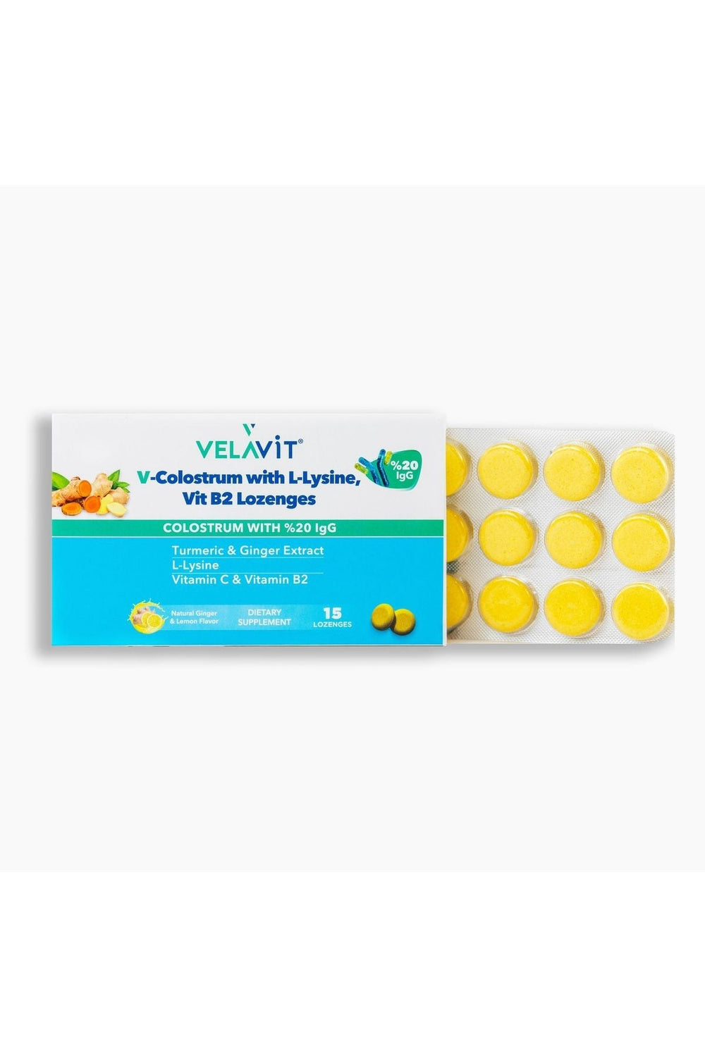 Velavit V-Colostrum with L-Lysine, Vit B2 Lozenges 15 Pastil