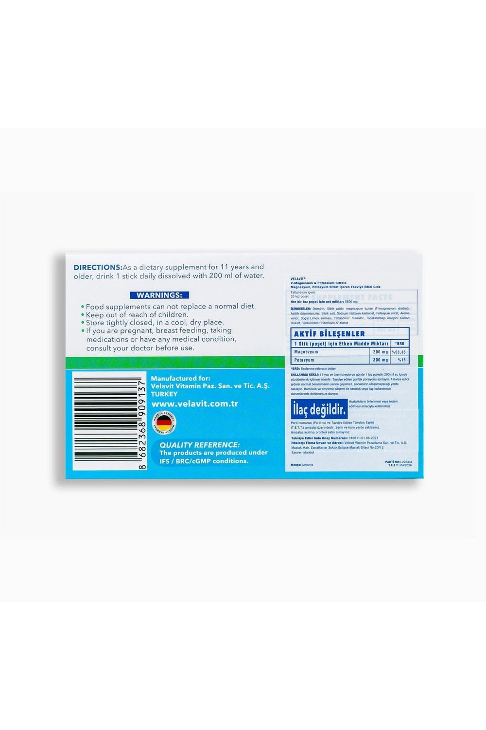 Velavit V-Magnesium & Potassium Citrate 20 Saşe