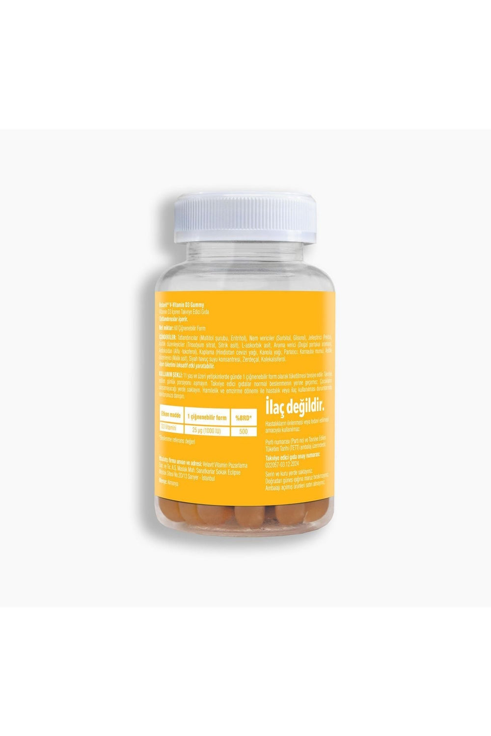 Velavit V-Vitamin D3 Gummy 1000 IU 60 Çiğnenebilir Form