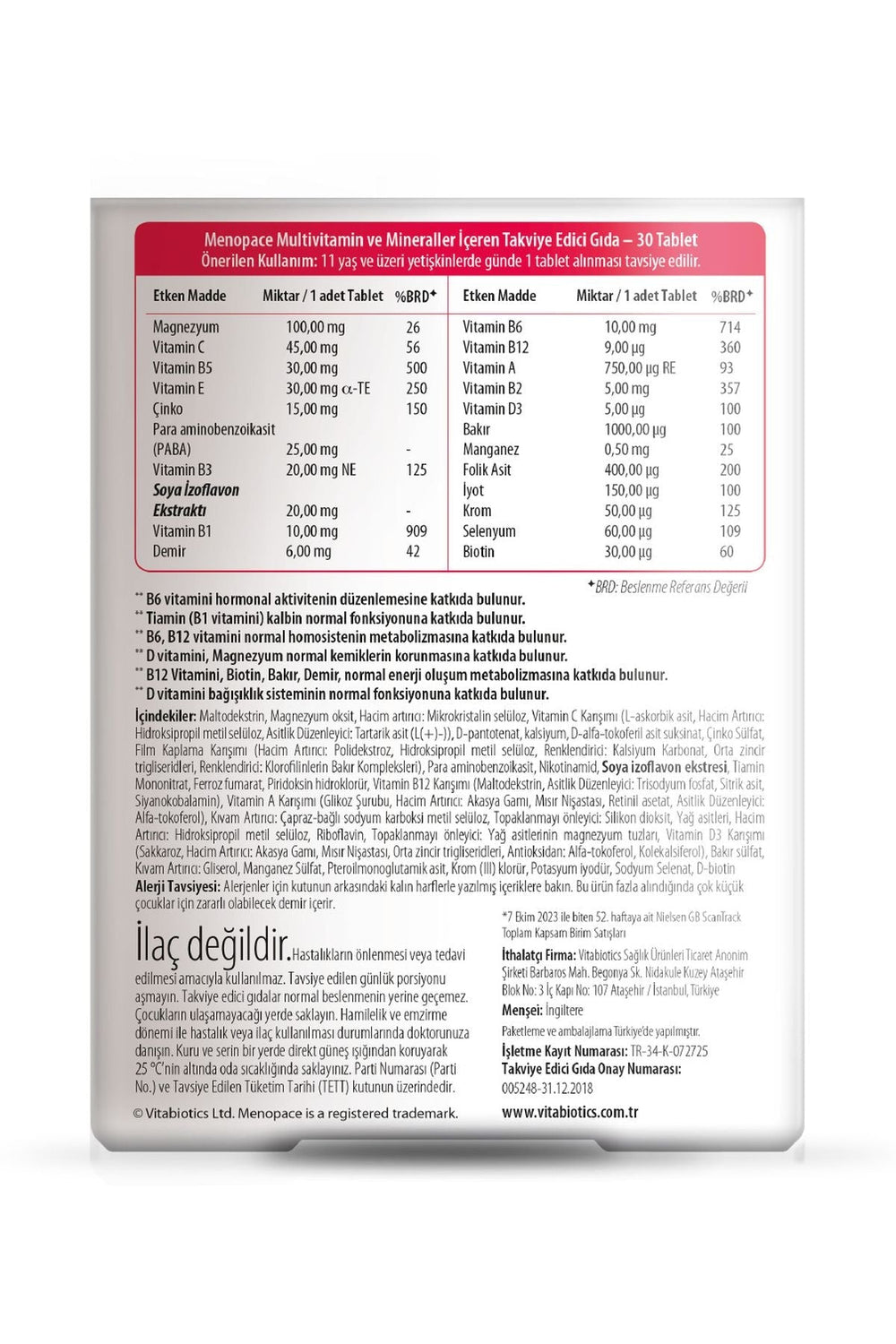 Vitabiotics Menopace Original 30 Tablet