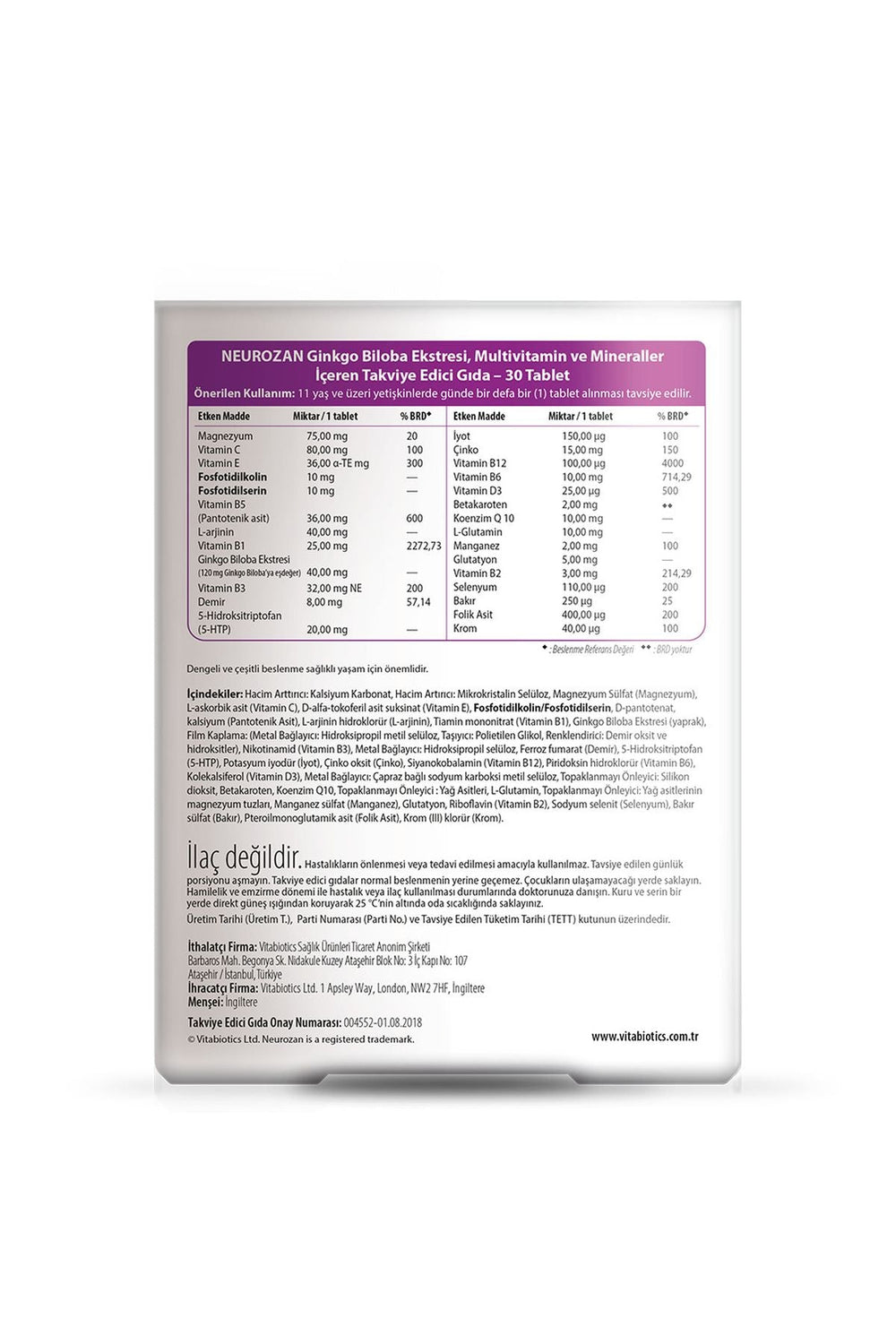 Vitabiotics Neurozan Original 30 Tablet