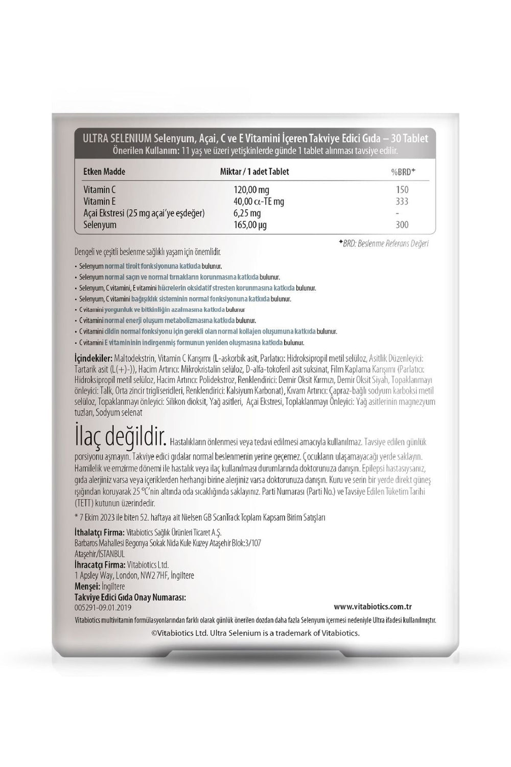 Vitabiotics Ultra Selenium 165 mcg 30 Tablet