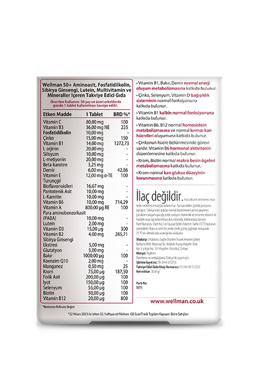 Vitabiotics Wellman 50+ 30 Tablet