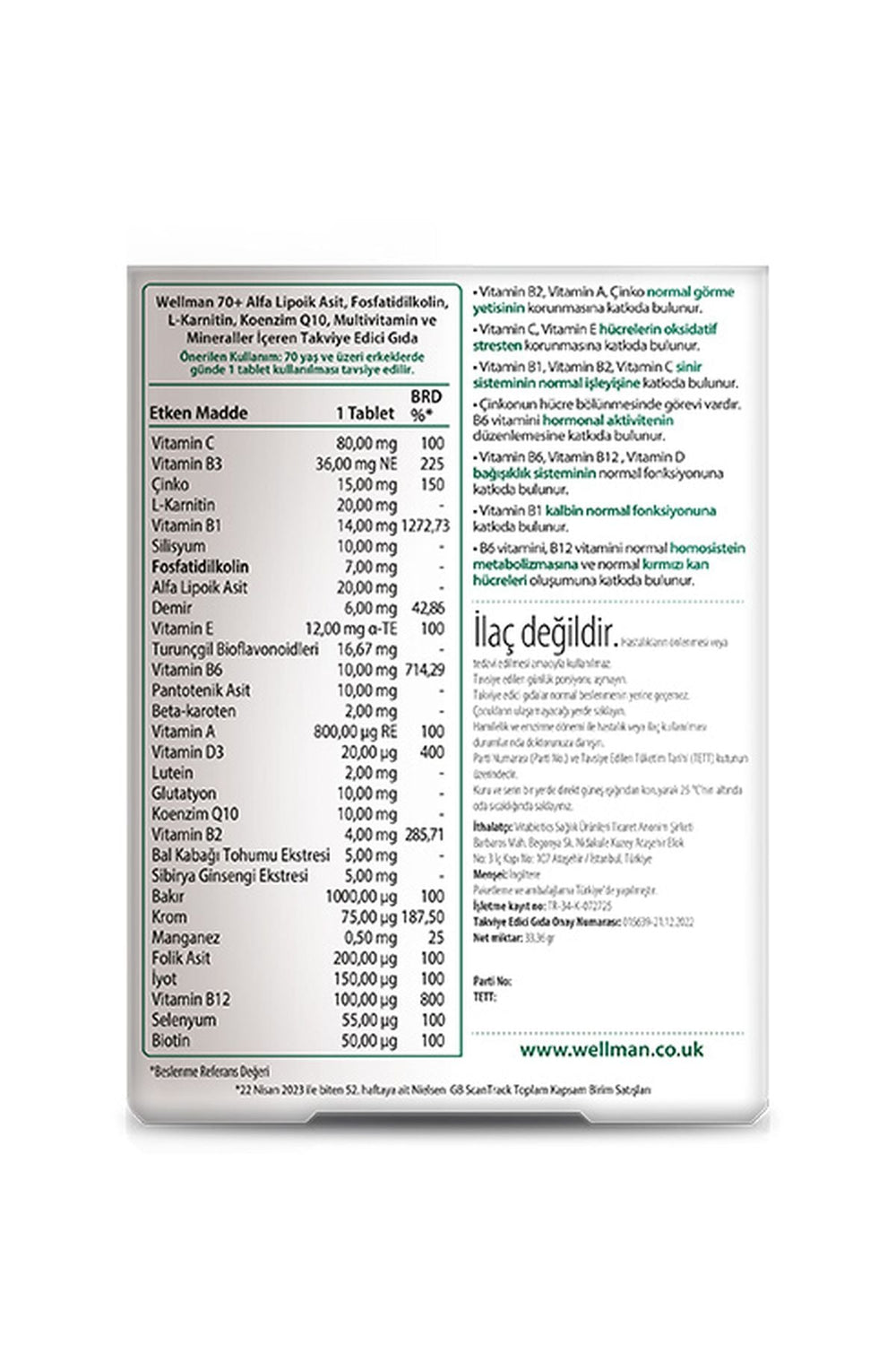 Vitabiotics Wellman 70+ 30 Tablet