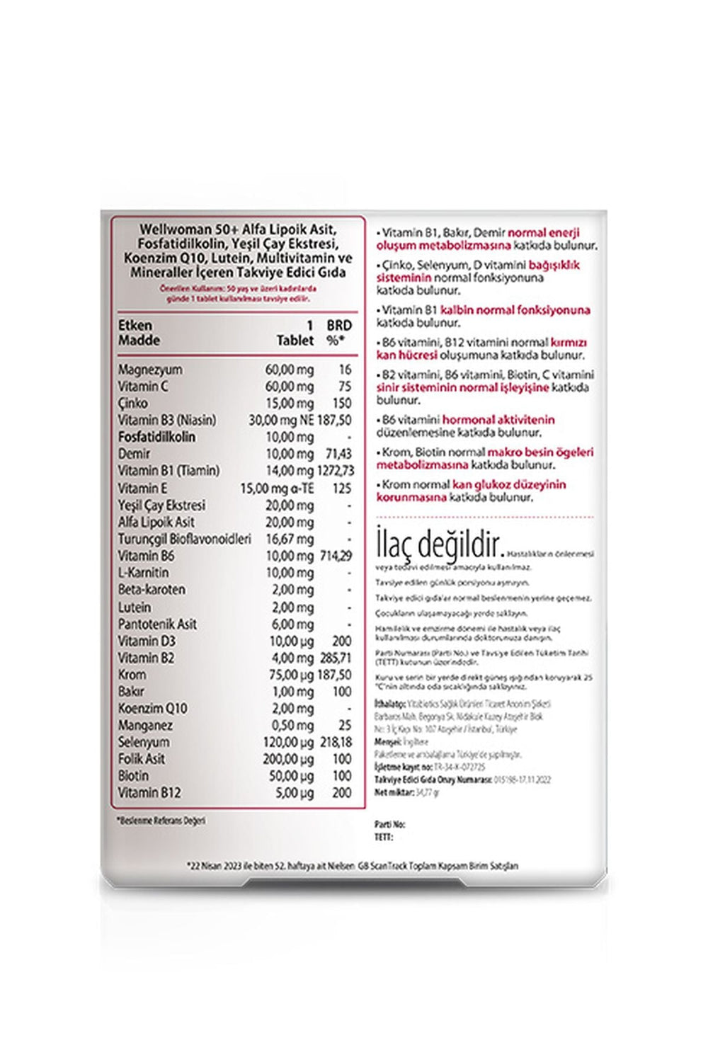 Vitabiotics Wellwoman 50+ 30 Tablet