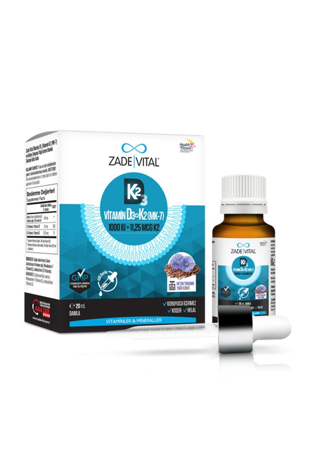 Zade Vital Vitamin D3 & K2 (MK-7) ve Keten Tohumu Yağı 20 ml
