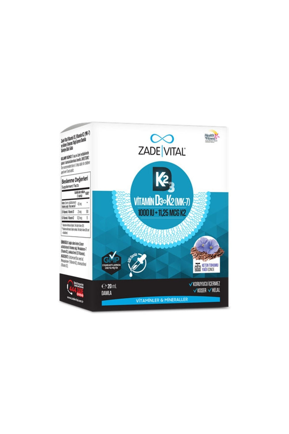 Zade Vital Vitamin D3 & K2 (MK-7) ve Keten Tohumu Yağı 20 ml