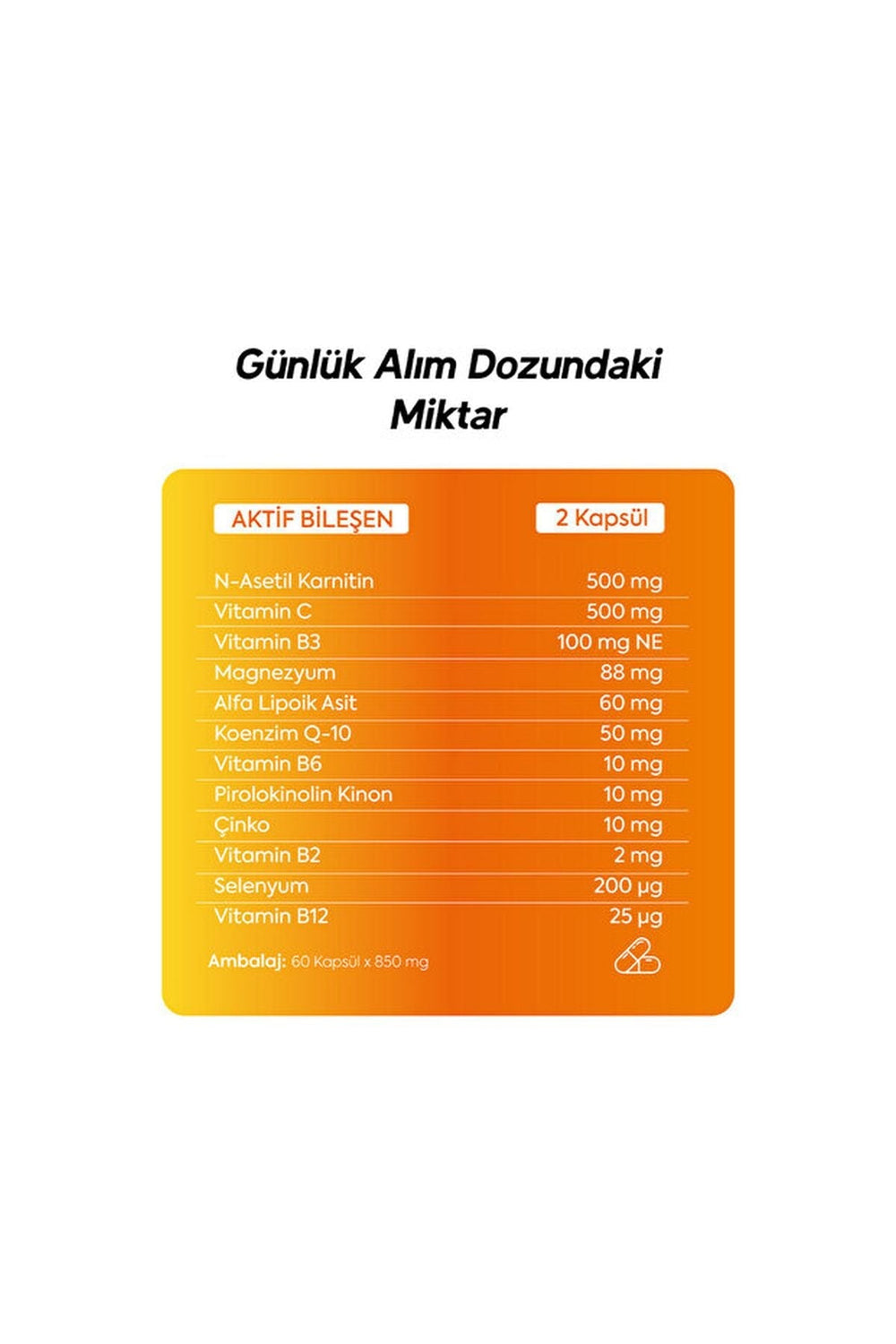 Dr.Henri Kondrion PQQ & N-Asetil Karnitin 60 Kapsül