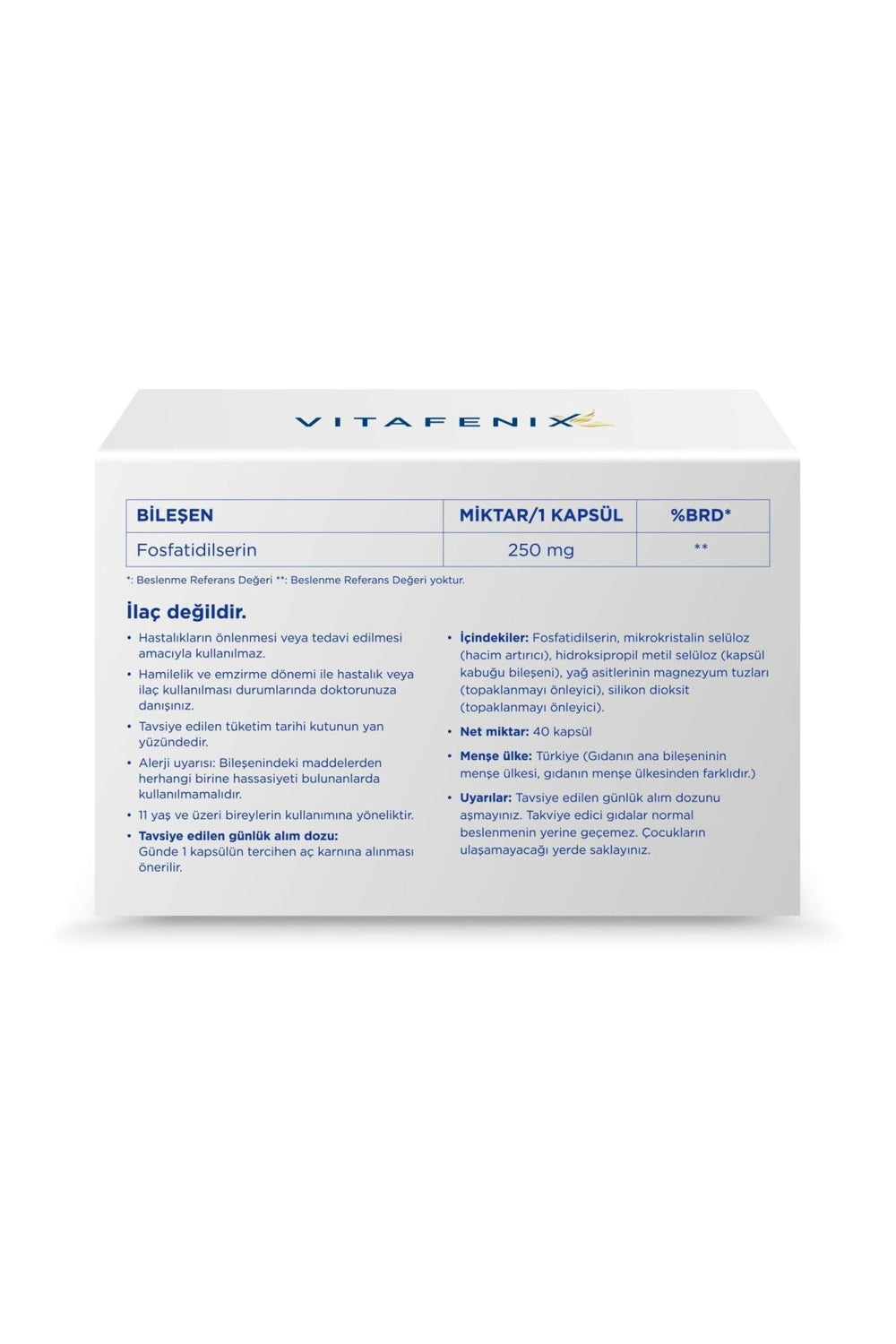 Vitafenix Fosfatidilserin 250 mg 40 Kapsül