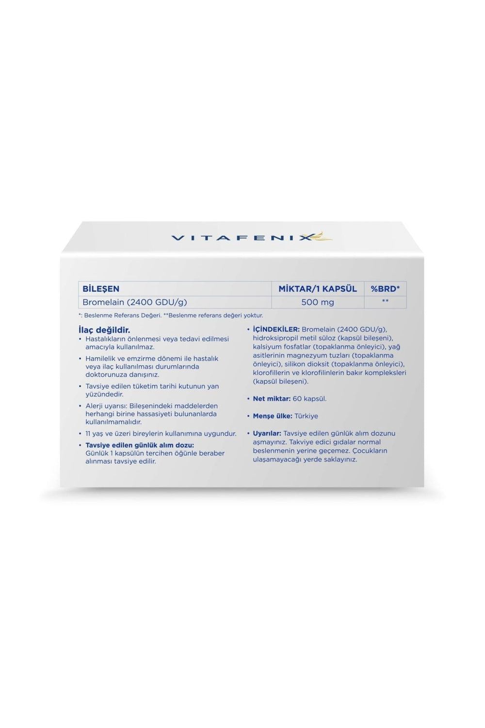 Vitafenix Bromelain 500 mg 60 Kapsül