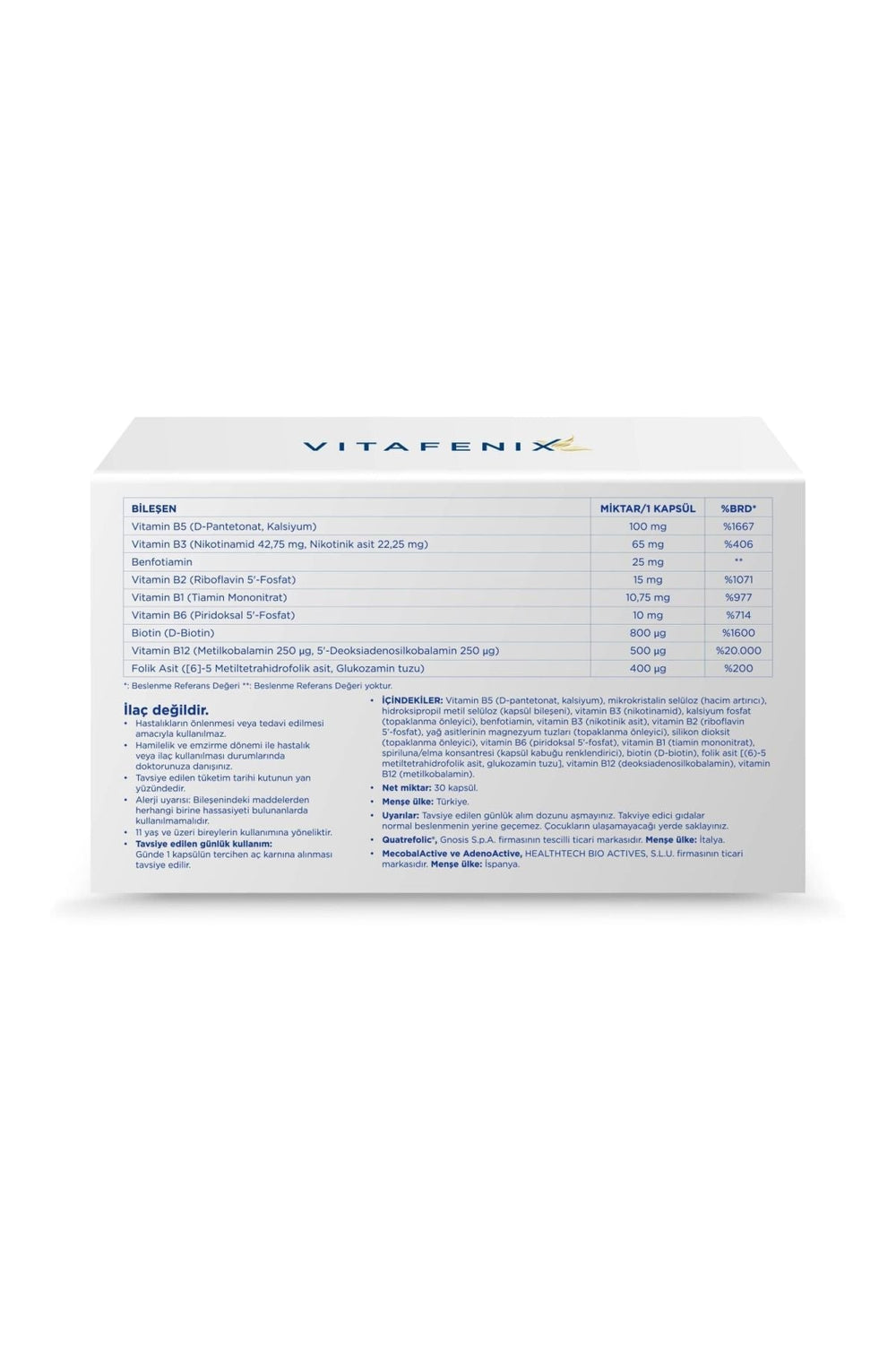 Vitafenix Aktif B Kompleks 30 Kapsül