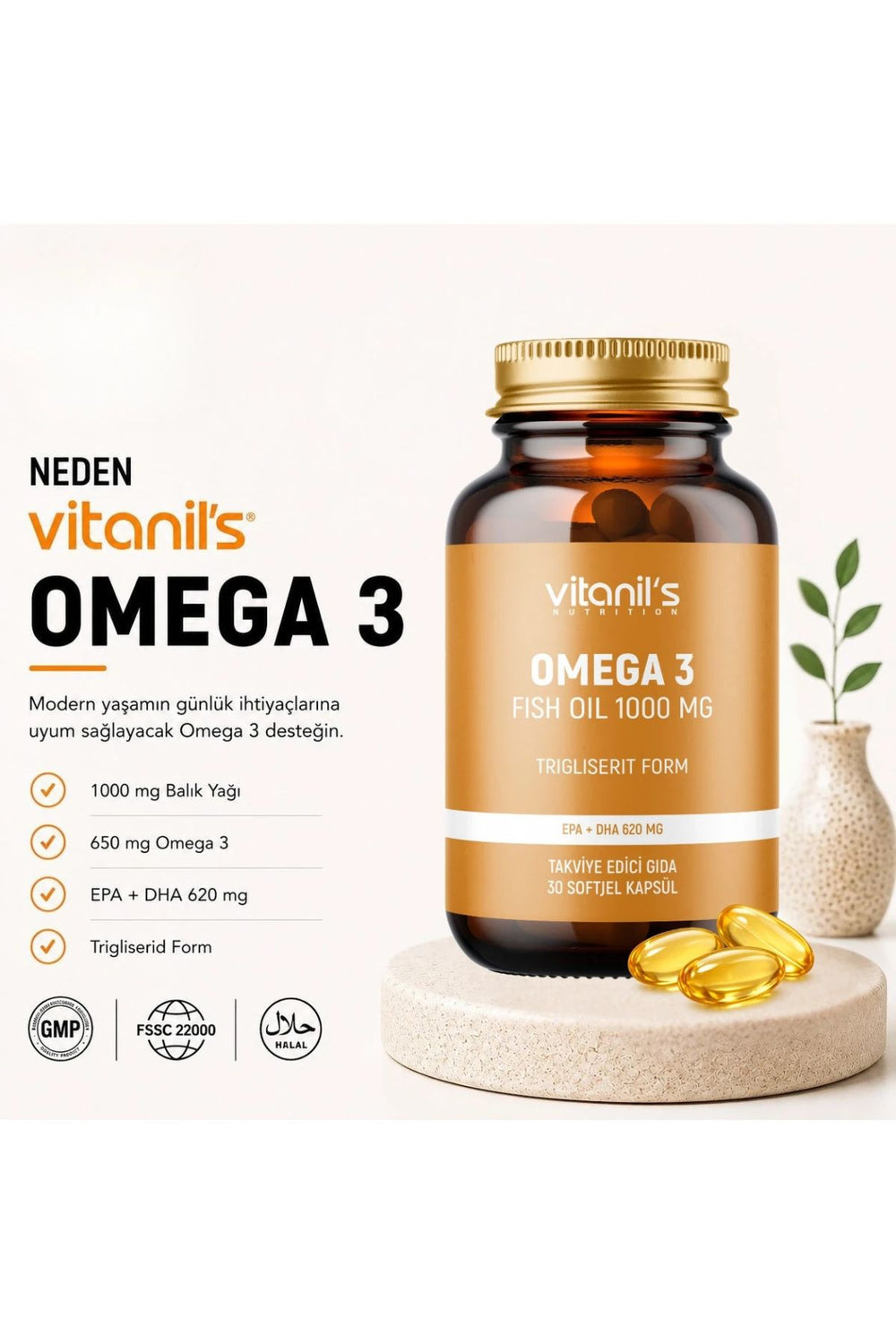 Vitanil's Omega 3 Fish Oil 1000 mg 30 Soft Jel