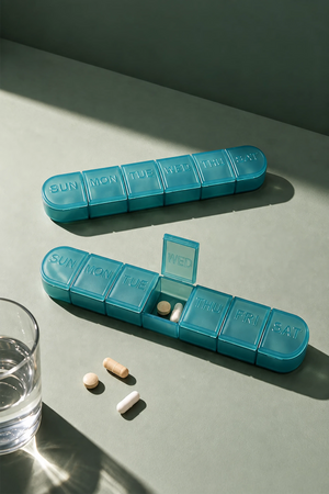 7 Bölmeli Haftalık Vitamin ve Takviye Saklama Kutusu Turkuaz