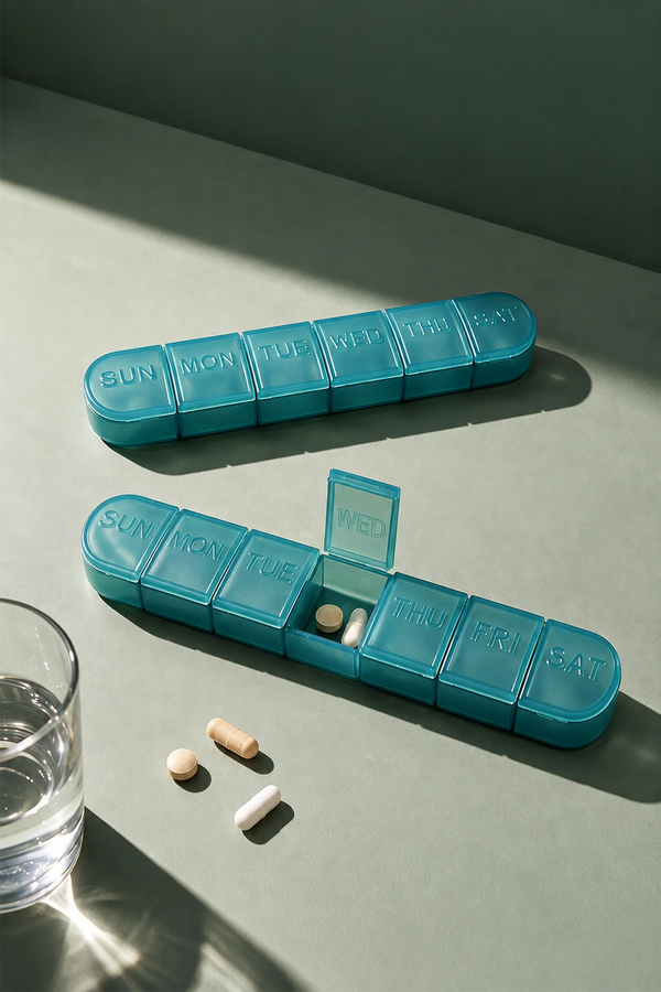 7 Bölmeli Haftalık Vitamin ve Takviye Saklama Kutusu Turkuaz