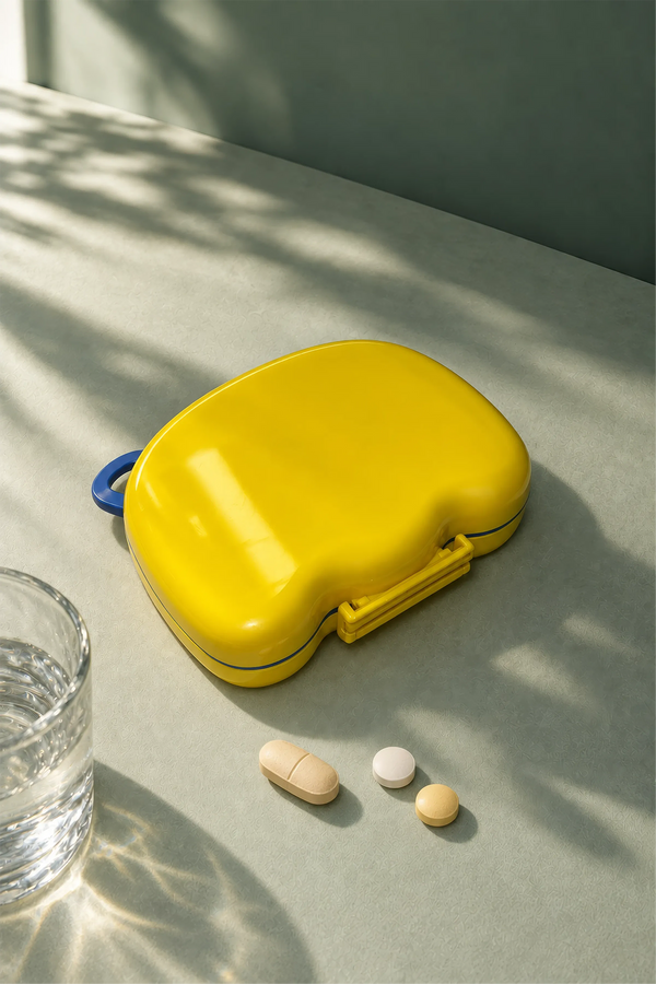 Çocuklar İçin 7 Bölmeli Katlanabilir Haftalık Vitamin ve Takviye Saklama Kutusu Sarı