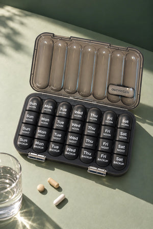 28 Bölmeli Organizer Haftalık Vitamin ve Takviye Saklama Kutusu Füme