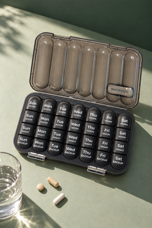 21 Bölmeli Organizer Haftalık Vitamin ve Takviye Saklama Kutusu Füme