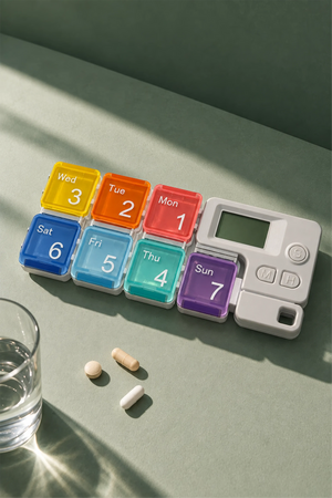 7 Bölmeli Alarmlı Haftalık Vitamin ve Takviye Saklama Kutusu Çok Renkli