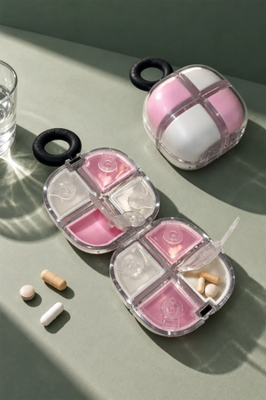 8 Bölmeli Küp Şeklinde Vitamin ve Takviye Saklama Kutusu Pembe-Beyaz