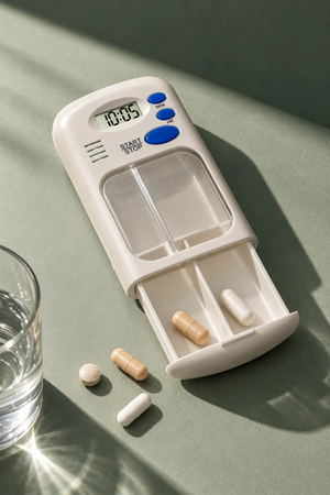 2 Bölmeli Zamanlayıcılı Vitamin ve Takviye Saklama Kutusu Beyaz